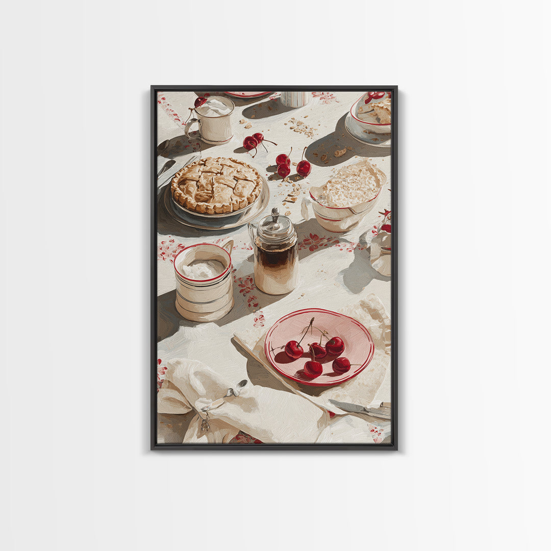 Retro Diner Pie Illustration Framed Canvas Print, Bakery Art, Bakery Decor, Watercolor Art, Patisserie, Kitchen Prints, BAK-2x3-48
