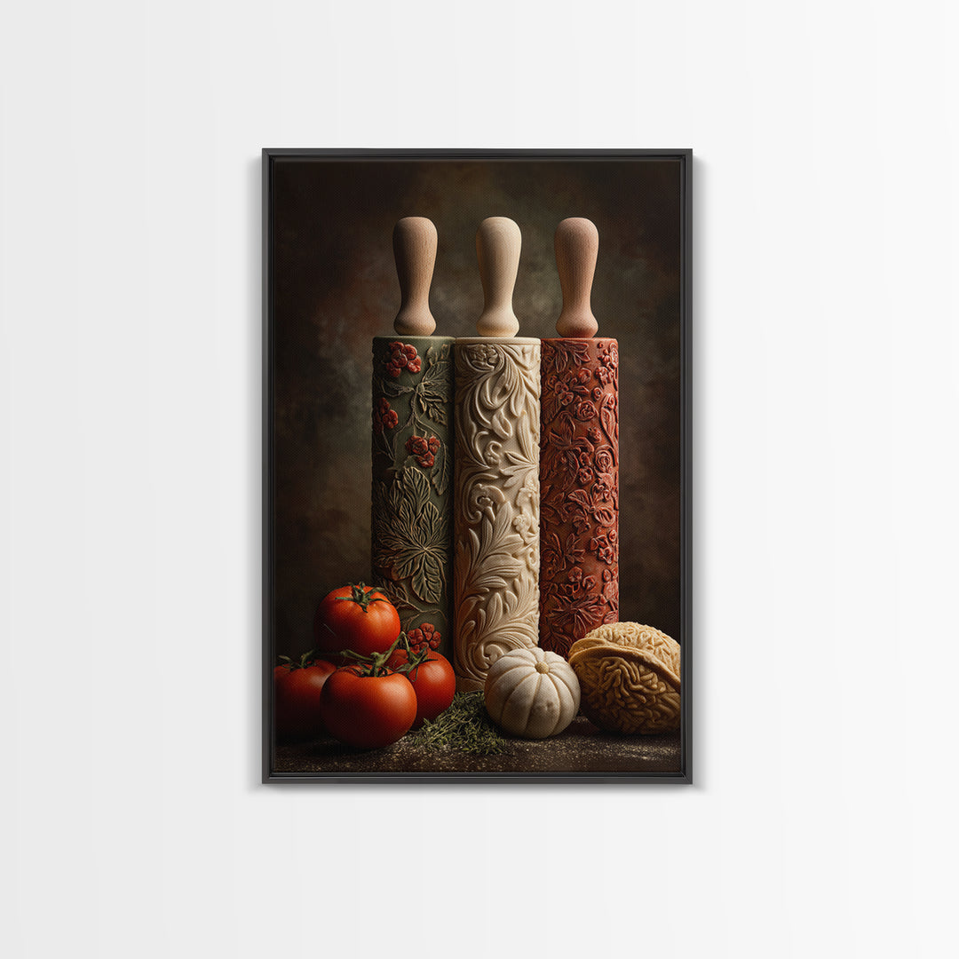 Patisserie Pattern of Rolling Pins and Pastries Canvas Print, Bakery Art, Printable Art, Bakery Decor, Watercolor Art, BAK-2x3-5