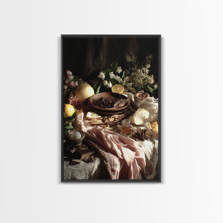 Chocolate Truffle Still Life Framed Canvas Print, Bakery Art, Kitchen Wall Art, Bakery Decor, Oil Painting, Patisserie, BAK-2x3-51