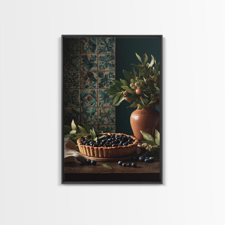 Blueberry Galette with Rustic Farmhouse Texture Framed Canvas Print, Bakery Art, Digital Print, Bakery Decor, Patisserie, BAK-2x3-55