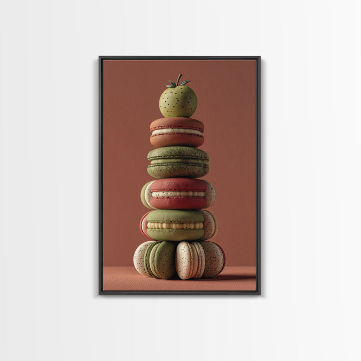 Single Perfect Macaron Tower Framed Canvas Print, Bakery Art, Kitchen Prints, Bakery Decor, Oil Painting, Patisserie, BAK-2x3-59