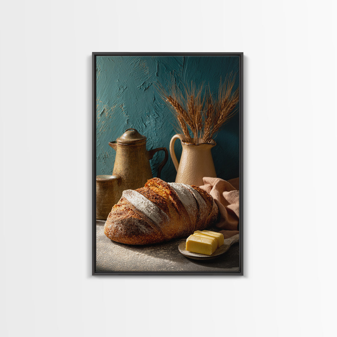 Rustic Loaf of Bread Framed Canvas Print, Bakery Art, Kitchen Art, Bakery Decor, Fine Art, Patisserie, Neutral Wall Art, BAK-2x3-60
