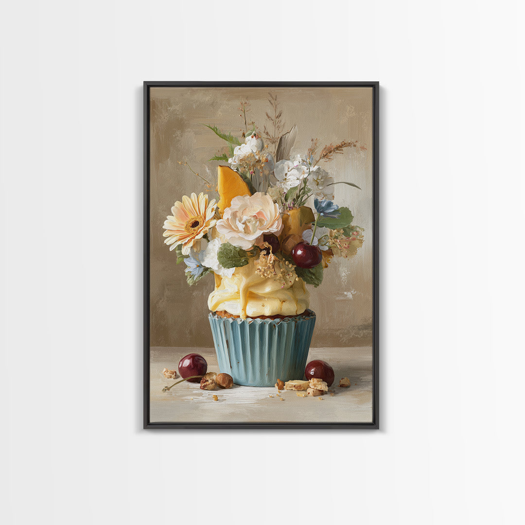 Cupcake Bouquet Painted Framed Canvas Print, Bakery Art, Food Art, Bakery Decor, Watercolor Art, Patisserie, Kids Art, BAK-2x3-63