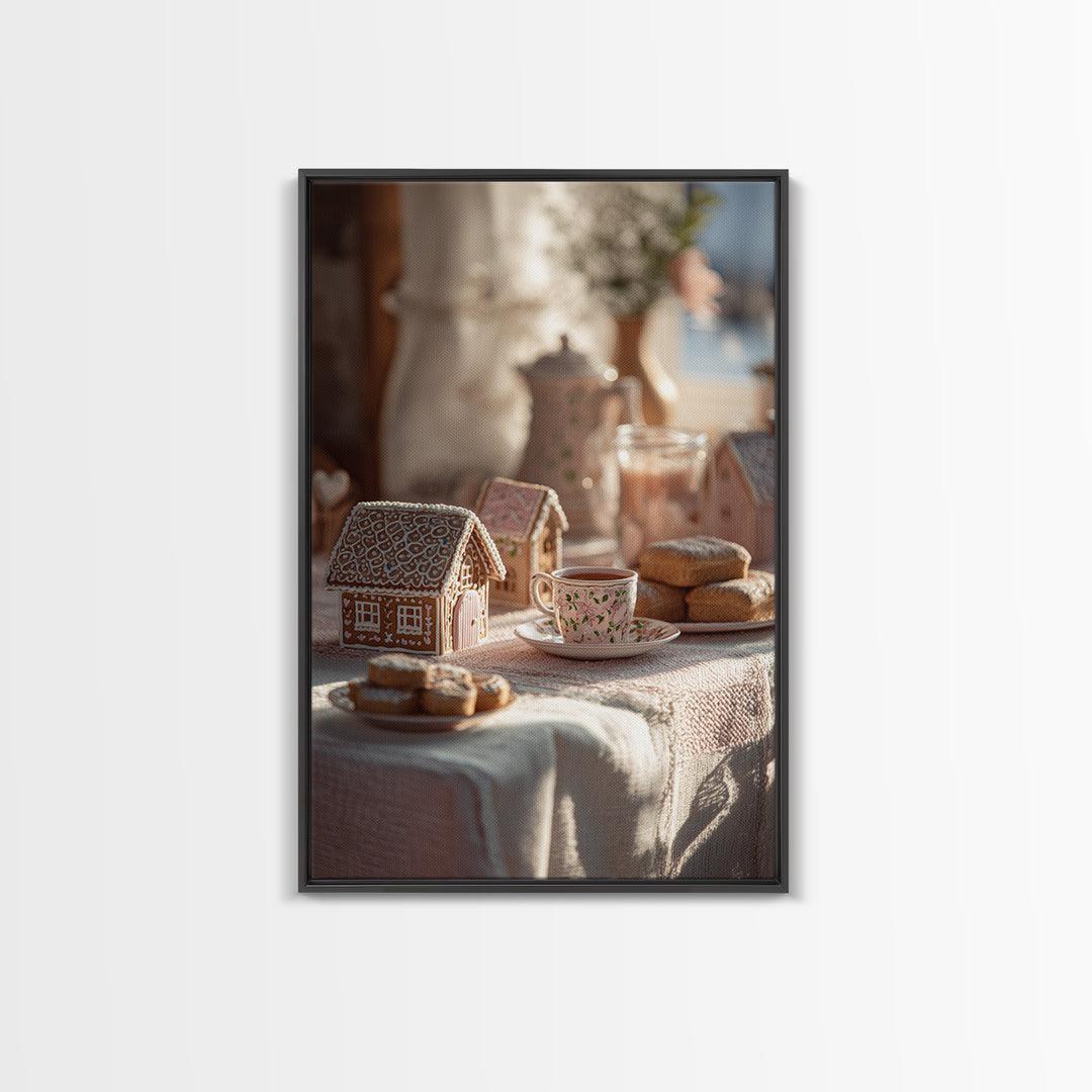 Gingerbread Houses in Charming Folk Art Style Canvas Print, Bakery Art, Digital Print, Bakery Decor, Fine Art, Patisserie, BAK-2x3-70