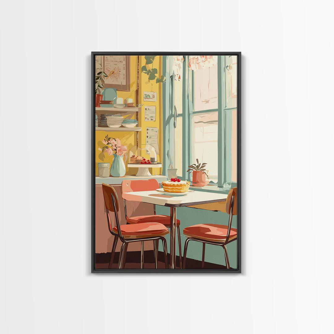 Retro Diner Pie Illustration Canvas Print, Bakery Art, Kitchen Wall Art, Bakery Decor, Oil Painting, Patisserie, BAK-2x3-72