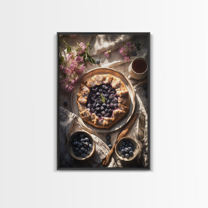 Blueberry Galette with Rustic Farmhouse Texture Canvas Print, Bakery Art, Watercolor Art, Bakery Decor, Fine Art, Patisserie, BAK-2x3-79