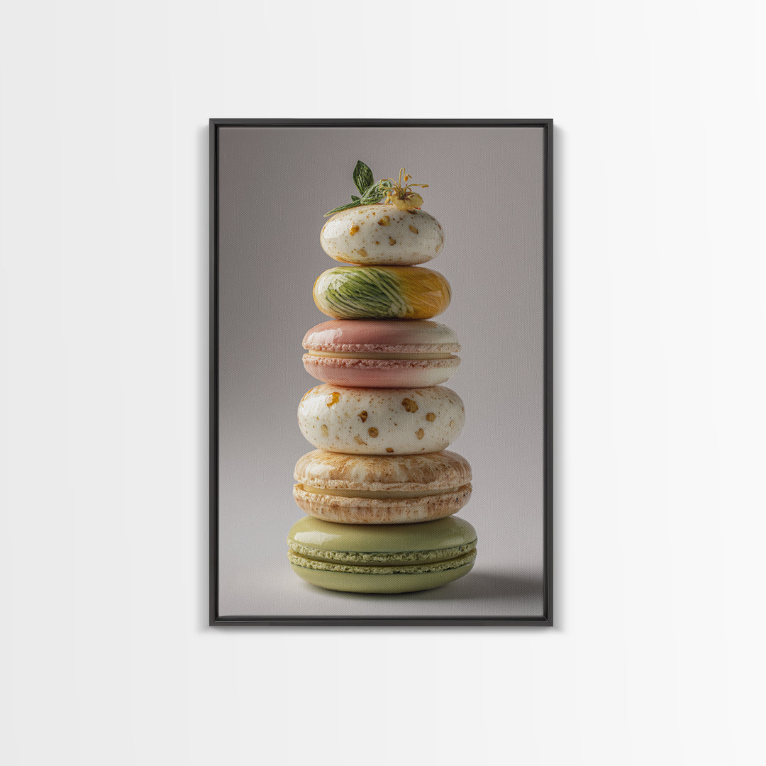 Single Perfect Macaron Tower Framed Canvas Print, Bakery Art, French Wall Art, Bakery Decor, Abstract Art, Patisserie, BAK-2x3-83