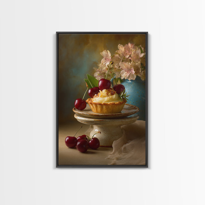 Cherry Tart Still Life Framed Canvas Print, Bakery Art, Neutral Wall Art, Bakery Decor, Fine Art, Patisserie, Statement Artwork, BAK-2x3-85