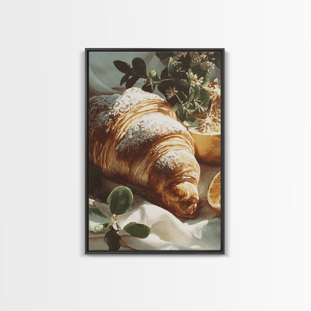 Almond Croissant Closeup Canvas Print, Bakery Art, Bakery, Bakery Decor, Oil Painting, Patisserie, Minimalist Decor, BAK-2x3-95