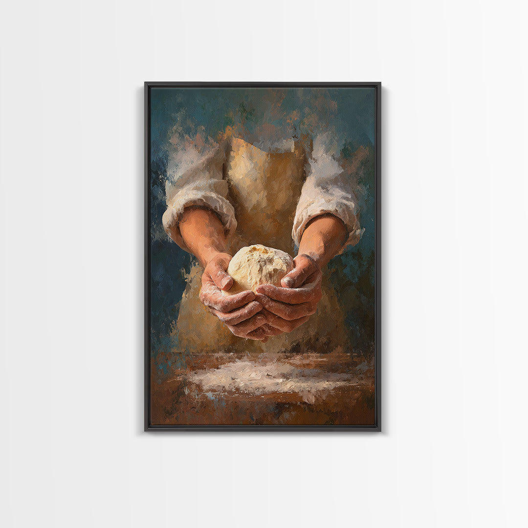 Baker Hands Shaping Dough Framed Canvas Print, Bakery Art, Digital Download Art, Bakery Decor, Patisserie, Neutral Decor, BAK-2x3-97