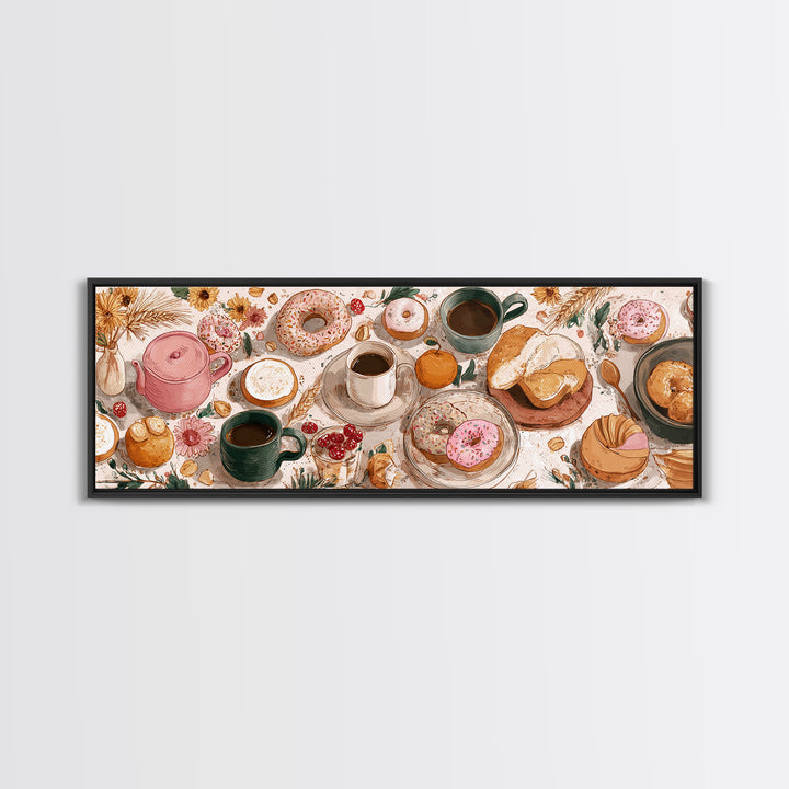 Whimsical Donut Assortment Framed Canvas Print, Bakery Art, Kitchen Art Print, Bakery Decor, Fine Art, Patisserie, Modern Decor, BAK-3x1-1