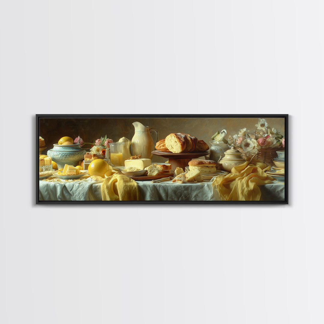 Tea and Scone Arrangement Framed Canvas Print, Bakery Art, Whimsical Wall Art, Bakery Decor, Fine Art, Patisserie, Luxury Decor, BAK-3x1-12