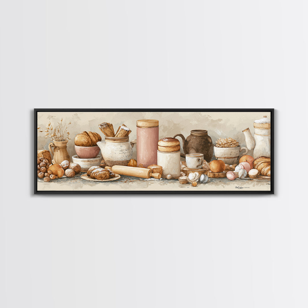 Patisserie Pattern of Rolling Pins and Pastries Canvas Print, Bakery Art, Coffee Wall Art, Bakery Decor, Fine Art, Patisserie, BAK-3x1-13