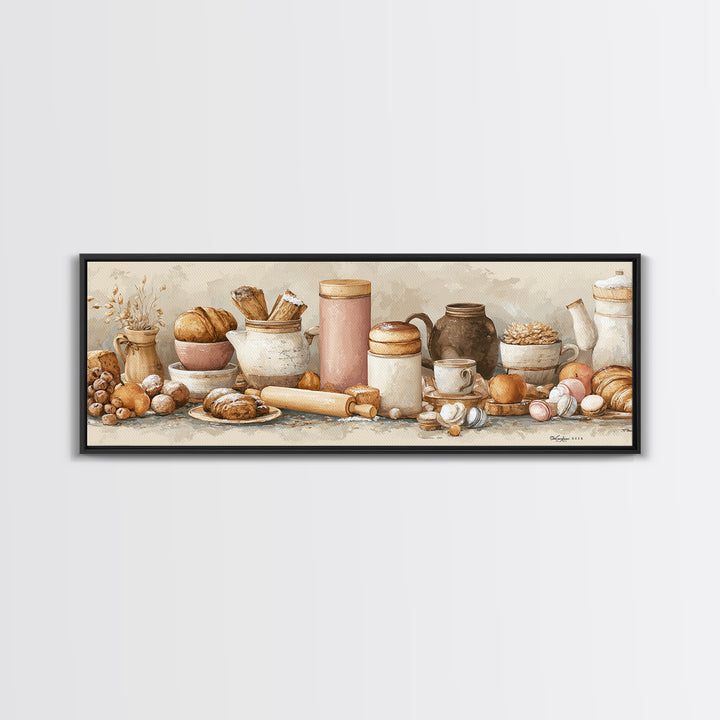 Patisserie Pattern of Rolling Pins and Pastries Canvas Print, Bakery Art, Coffee Wall Art, Bakery Decor, Fine Art, Patisserie, BAK-3x1-13