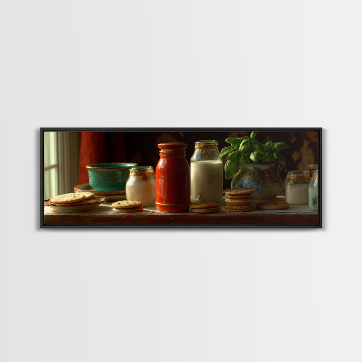Milk Bottle and Cookies Nostalgic Still Life Canvas Print, Bakery Art, Modern Decor, Bakery Decor, Fine Art, Patisserie, BAK-3x1-14