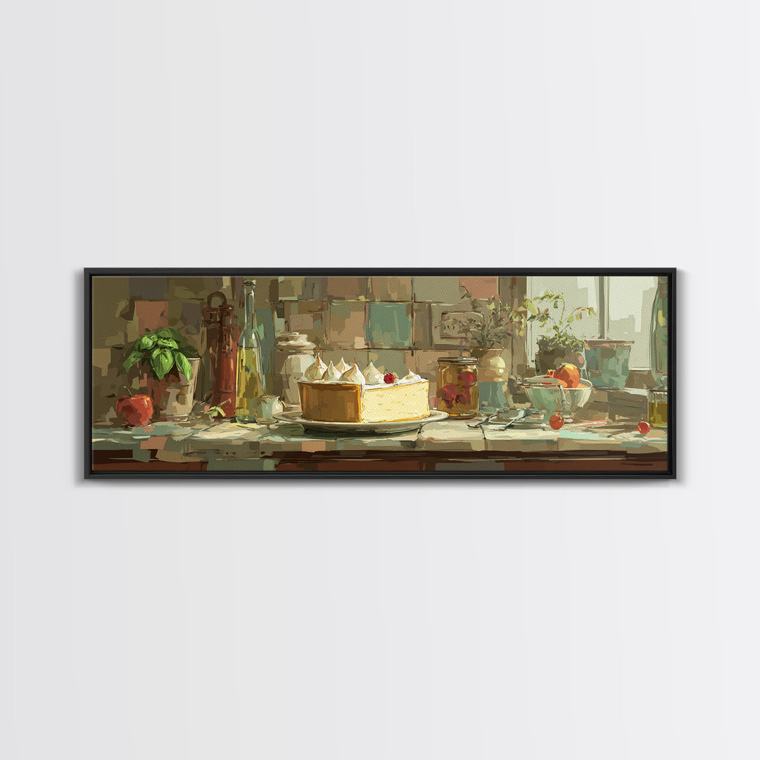 Lemon Meringue Pie Slice Framed Canvas Print, Bakery Art, Kitchen Art, Bakery Decor, Fine Art, Patisserie, Neutral Wall Art, BAK-3x1-2