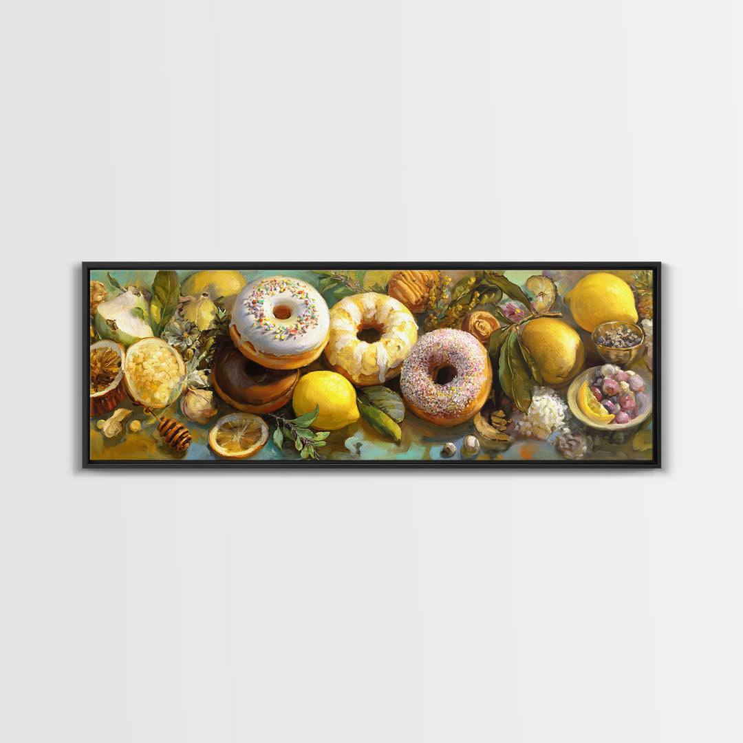 Whimsical Donut Assortment Canvas Print, Bakery Art, French Wall Art, Bakery Decor, Abstract Art, Patisserie, Room Decor, BAK-3x1-25