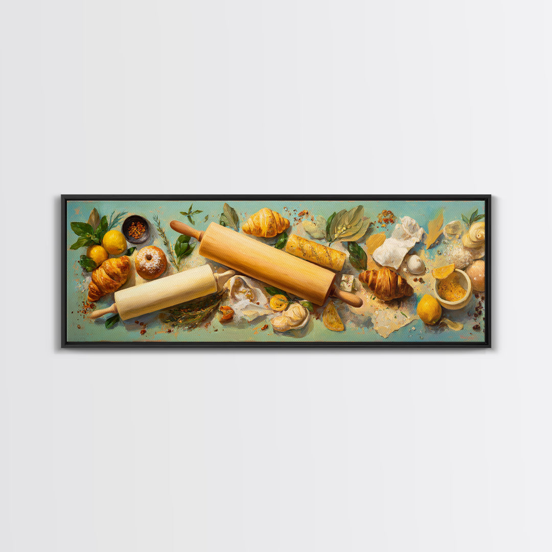 Patisserie Pattern of Rolling Pins and Pastries Canvas Print, Bakery Art, Aesthetic Wall Art, Bakery Decor, Patisserie, BAK-3x1-37
