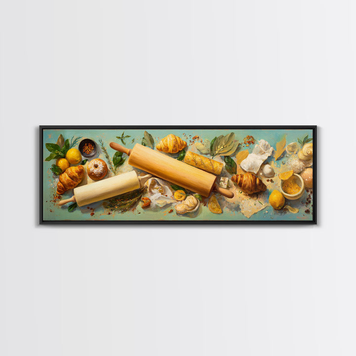 Patisserie Pattern of Rolling Pins and Pastries Canvas Print, Bakery Art, Aesthetic Wall Art, Bakery Decor, Patisserie, BAK-3x1-37