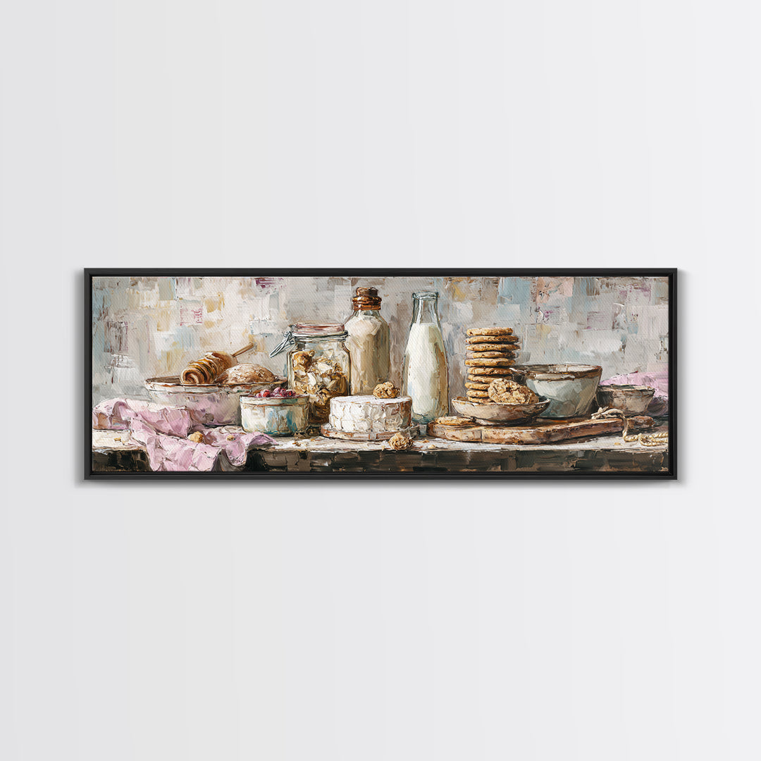 Milk Bottle and Cookies Nostalgic Still Life Canvas Print, Bakery Art, Kitchen Wall Decor, Bakery Decor, Fine Art, Patisserie, BAK-3x1-38