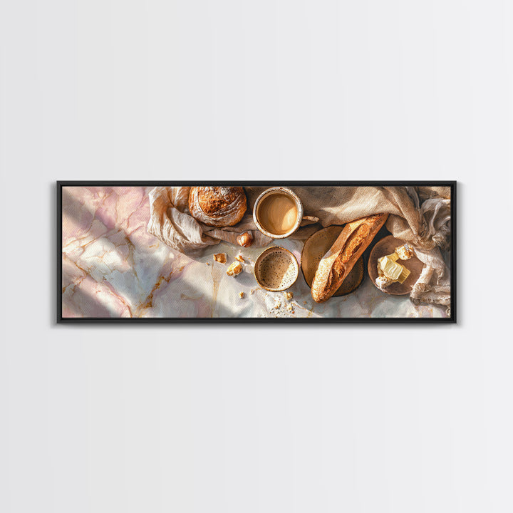 Baguette and Butter Still Life on Marble Canvas Print, Bakery Art, Textured Painting, Bakery Decor, Fine Art, Patisserie, BAK-3x1-48