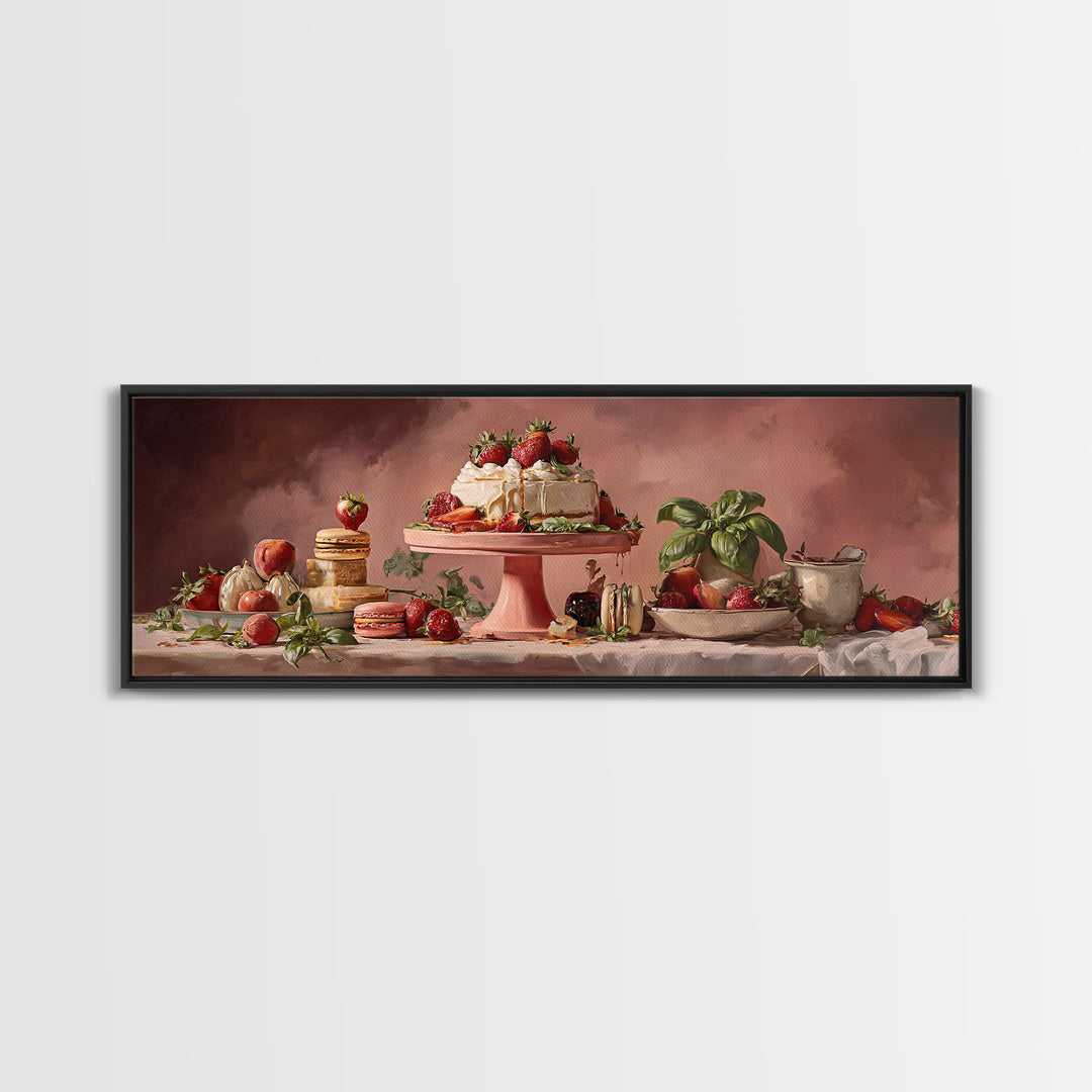Pastel Cake Stand Framed Canvas Print, Bakery Art, Food Art, Bakery Decor, Watercolor Art, Patisserie, Kids Art, BAK-3x1-5