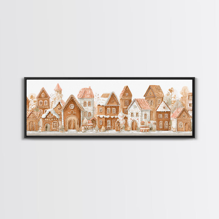 Gingerbread Houses in Charming Folk Art Style Canvas Print, Bakery Art, Kids Art, Bakery Decor, Fine Art, Patisserie, BAK-3x1-54