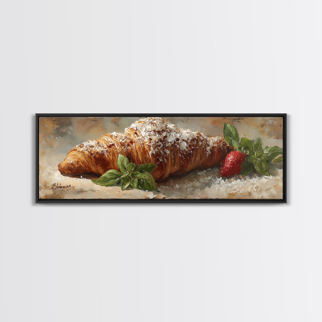 Almond Croissant Closeup Framed Canvas Print, Bakery Art, Print, Bakery Decor, Fine Art, Patisserie, Food Art, Kitchen Print, BAK-3x1-55