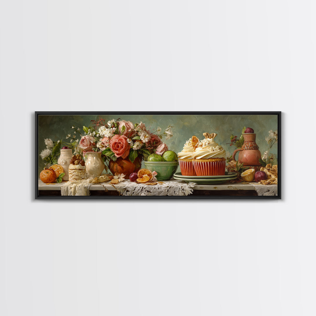 Cupcake Bouquet Painted Canvas Print, Bakery Art, Kitchen Wall Decor, Bakery Decor, Fine Art, Patisserie, Whimsical Wall Art, BAK-3x1-71
