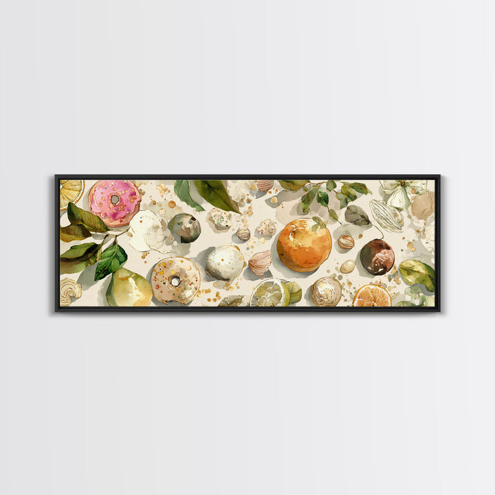 Whimsical Donut Assortment Framed Canvas Print, Bakery Art, Neutral Decor, Bakery Decor, Fine Art, Patisserie, Home Decor, BAK-3x1-73