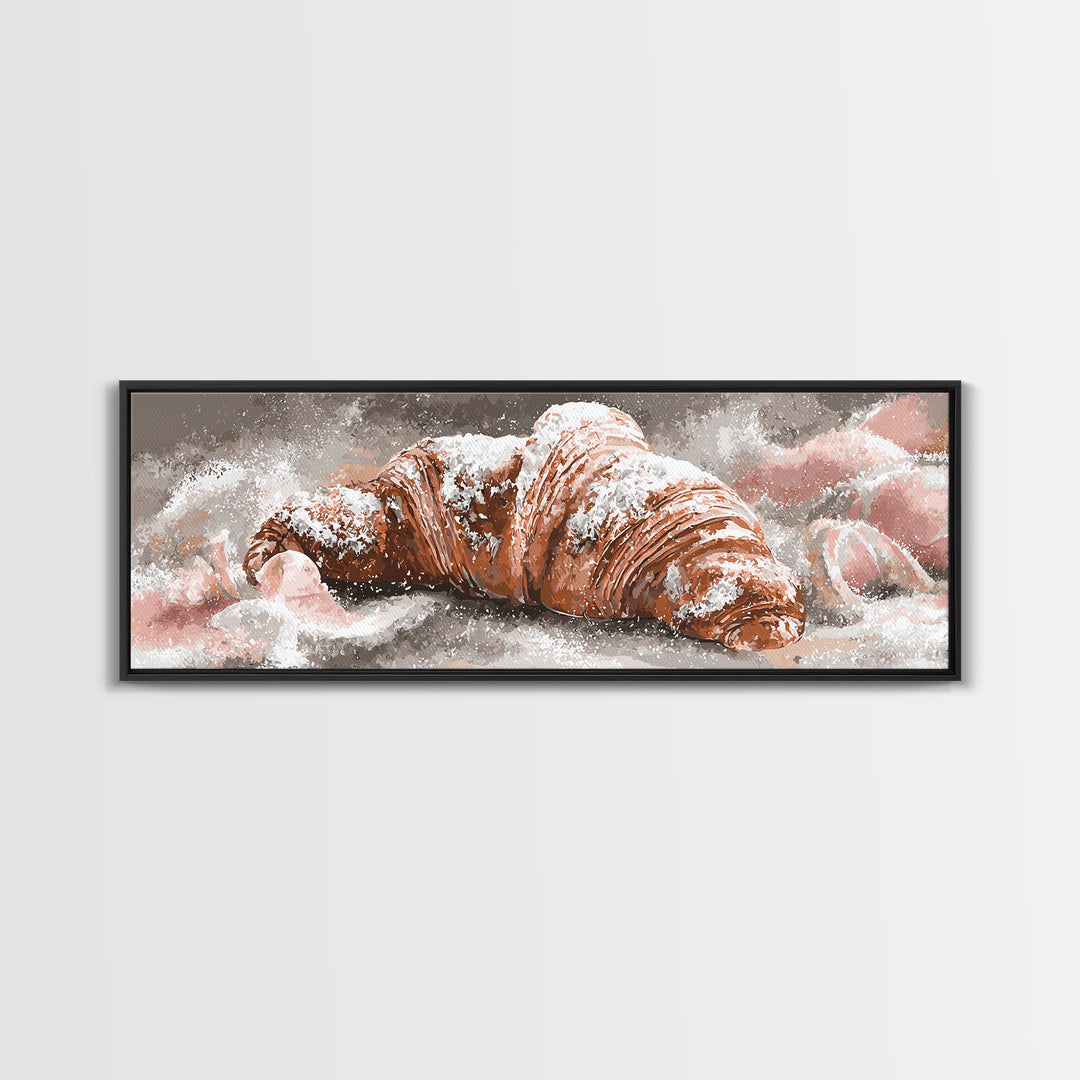 Almond Croissant Closeup Framed Canvas Print, Bakery Art, Kitchen Prints, Bakery Decor, Oil Painting, Patisserie, Fine Art, BAK-3x1-79