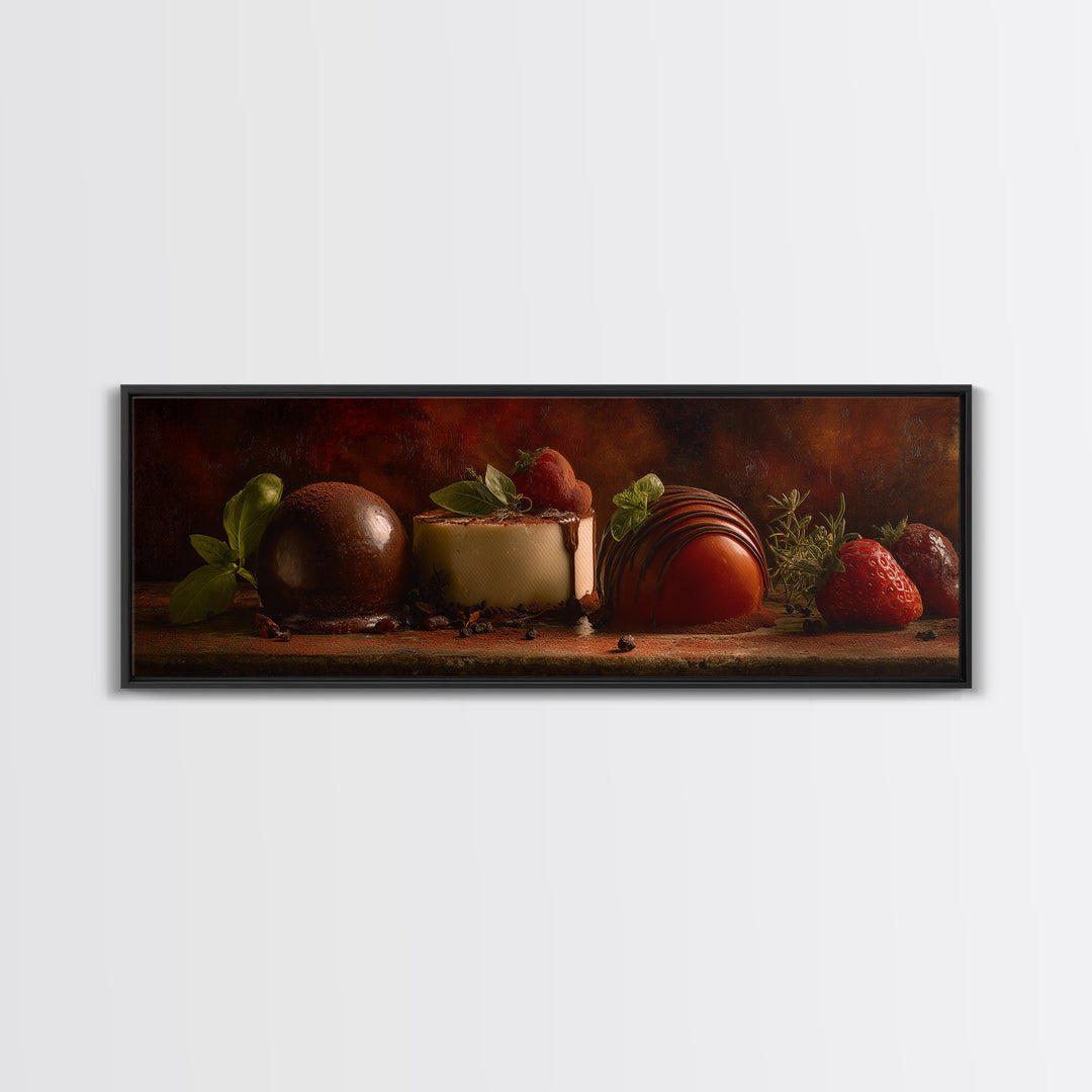Chocolate Truffle Still Life Canvas Print, Bakery Art, Kitchen Art, Bakery Decor, Fine Art, Patisserie, Neutral Wall Art, BAK-3x1-83