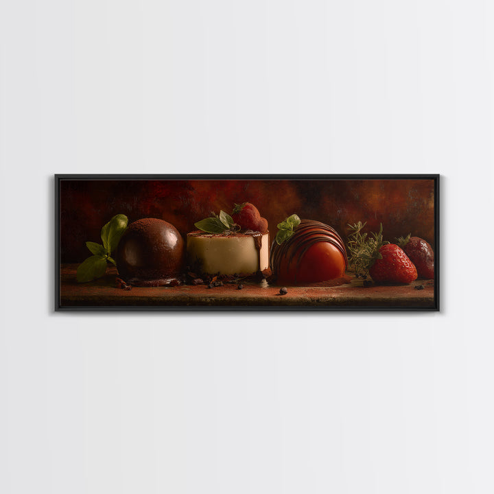 Chocolate Truffle Still Life Canvas Print, Bakery Art, Kitchen Art, Bakery Decor, Fine Art, Patisserie, Neutral Wall Art, BAK-3x1-83