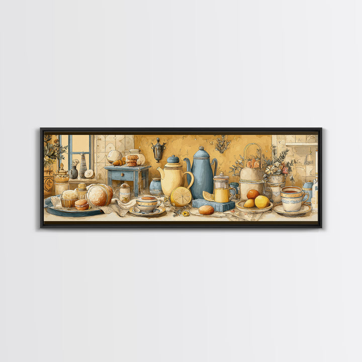 Tea and Scone Arrangement Framed Canvas Print, Bakery Art, Printable Wall Art, Bakery Decor, Patisserie, Coffee Wall Art, BAK-3x1-84