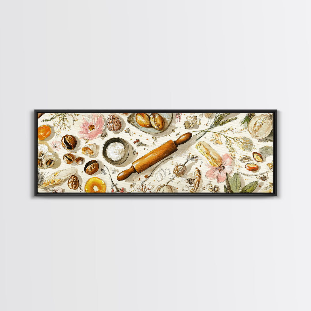 Patisserie Pattern of Rolling Pins and Pastries Canvas Print, Bakery Art, Bakery, Bakery Decor, Oil Painting, Patisserie, BAK-3x1-85