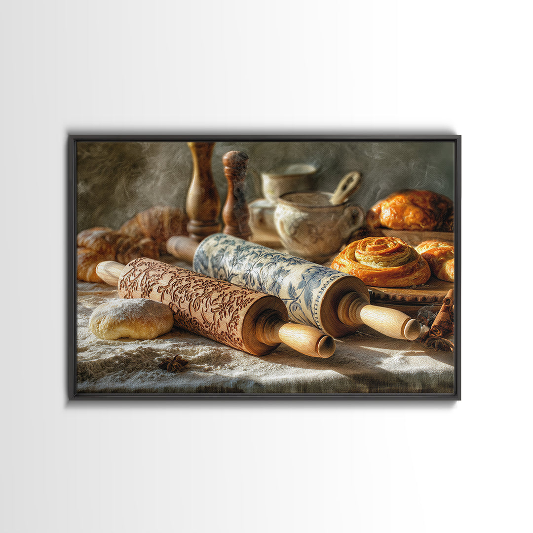 Patisserie Pattern of Rolling Pins and Pastries Canvas Print, Bakery Art, Kitchen Art Print, Bakery Decor, Fine Art, Patisserie, BAK-3x2-1