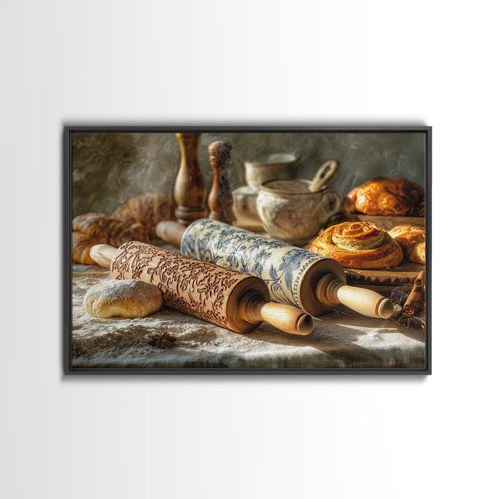 Patisserie Pattern of Rolling Pins and Pastries Canvas Print, Bakery Art, Kitchen Art Print, Bakery Decor, Fine Art, Patisserie, BAK-3x2-1
