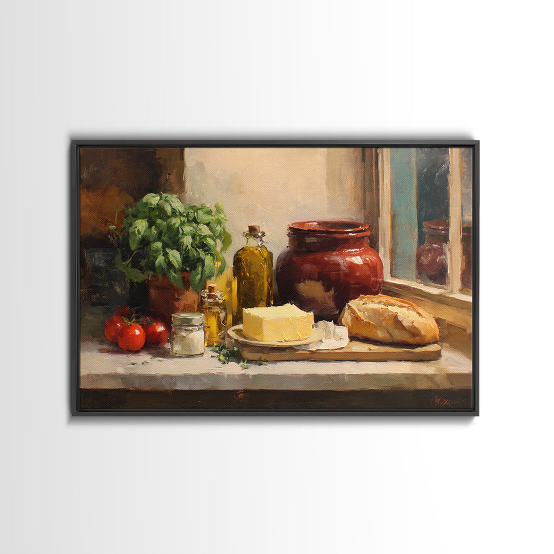 Baguette and Butter Still Life on Marble Canvas Print, Bakery Art, Neutral Wall Art, Bakery Decor, Fine Art, Patisserie, BAK-3x2-12