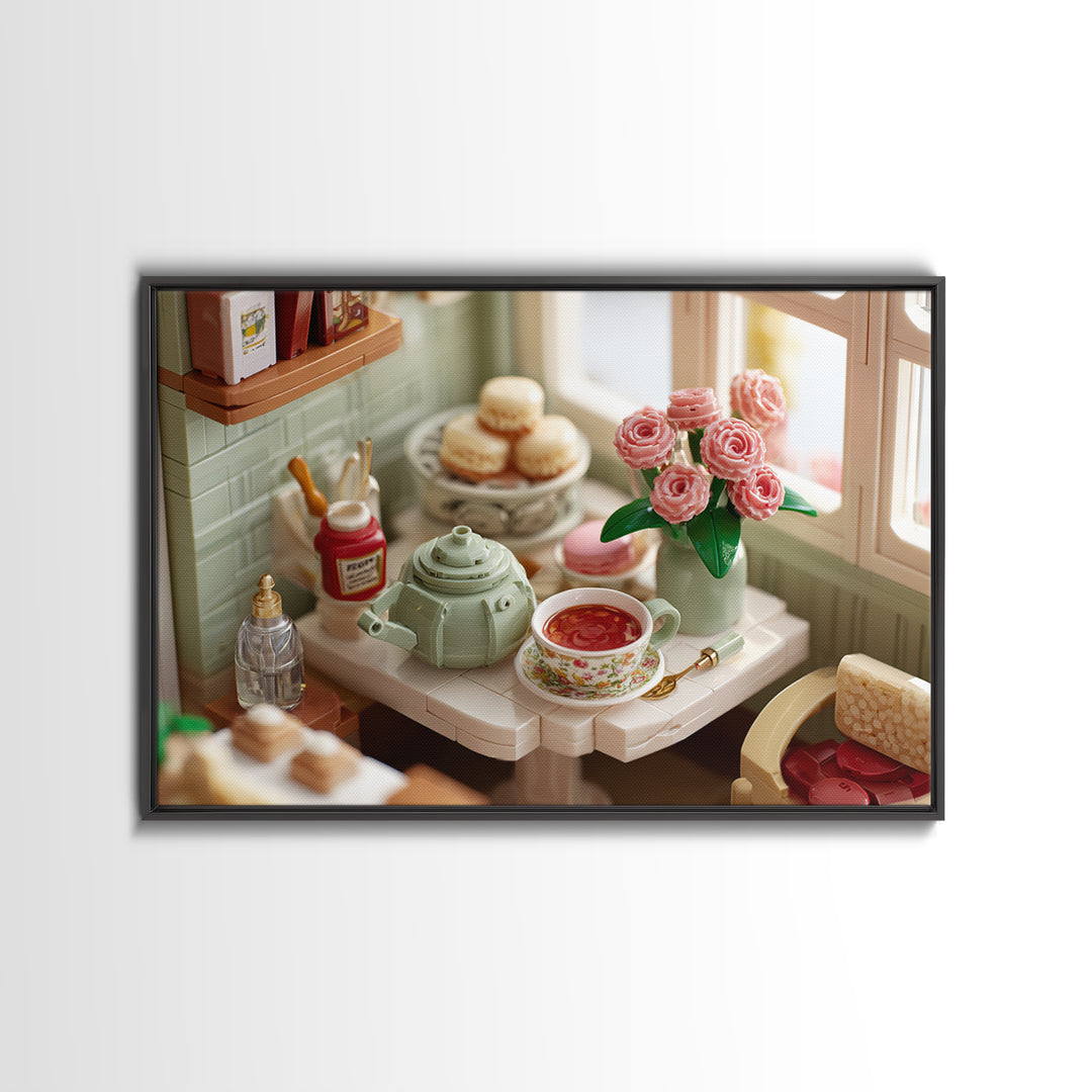 Tea and Scone Arrangement Framed Canvas Print, Bakery Art, Whimsical Wall Art, Bakery Decor, Fine Art, Patisserie, Luxury Decor, BAK-3x2-24