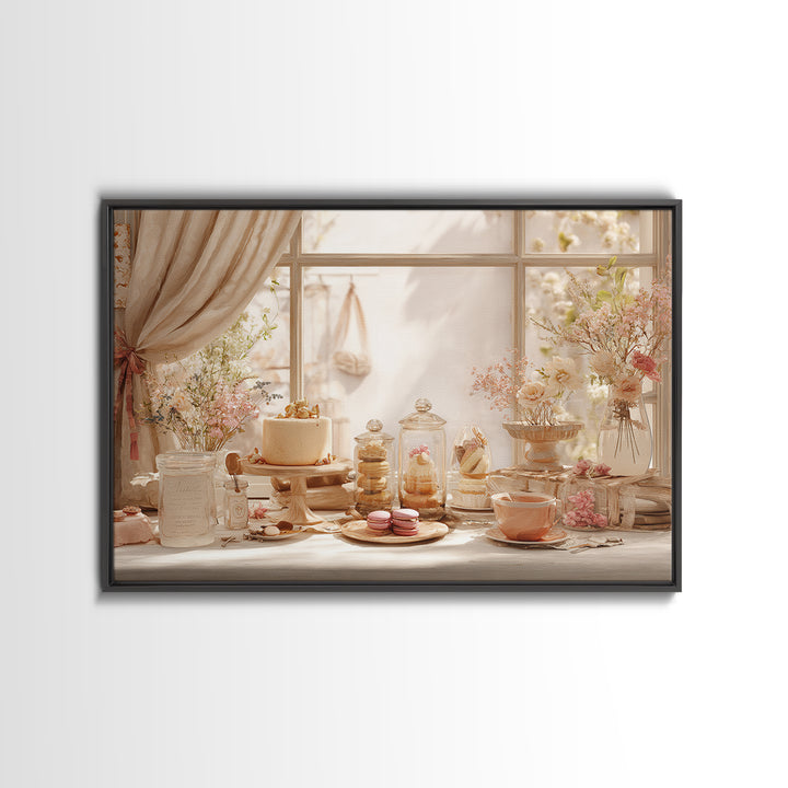 French Patisserie Window Display of Pastel Pastries Canvas Print, Bakery Art, Neutral Wall Art, Bakery Decor, Patisserie, BAK-3x2-30