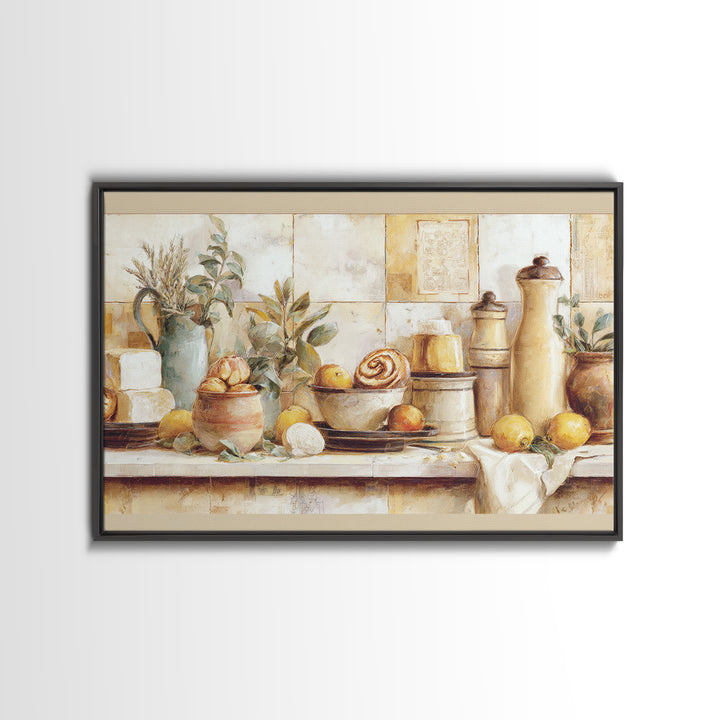 Cinnamon Rolls in a Warm Country Kitchen Framed Canvas Print, Bakery Art, Contemporary Art, Bakery Decor, Fine Art, Patisserie, BAK-3x2-39