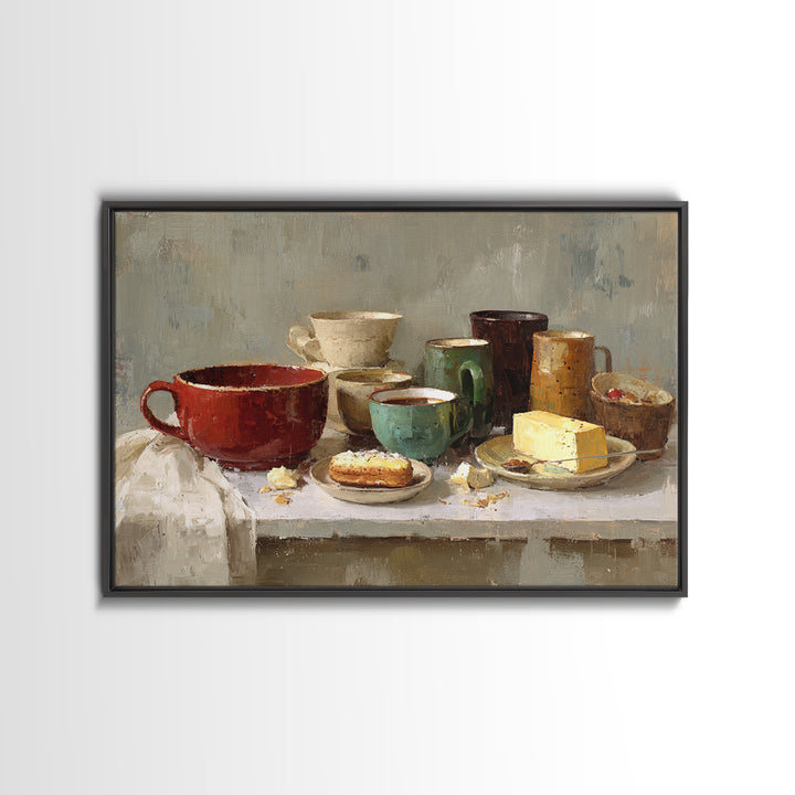 Painterly Eclair and Coffee Still Life Framed Canvas Print, Bakery Art, Bakery, Bakery Decor, Oil Painting, Patisserie, BAK-3x2-40