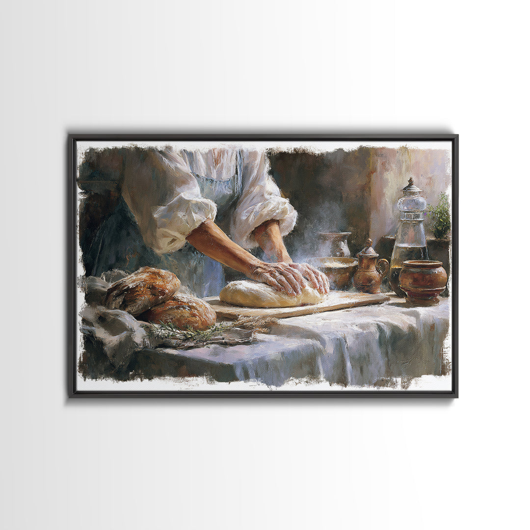 Baker Hands Shaping Dough Framed Canvas Print, Bakery Art, Gallery Decor, Bakery Decor, Fine Art, Patisserie, Wall Art, BAK-3x2-45