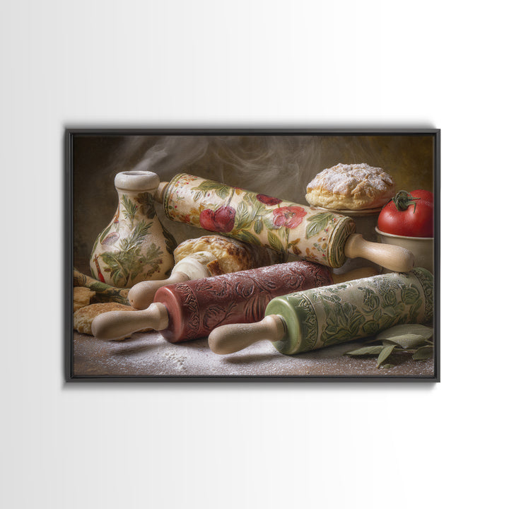 Patisserie Pattern of Rolling Pins and Pastries Canvas Print, Bakery Art, Neutral Decor, Bakery Decor, Fine Art, Patisserie, BAK-3x2-49
