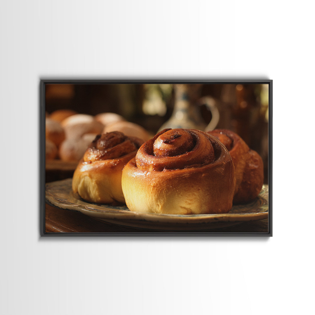 Cinnamon Rolls in a Warm Country Kitchen Framed Canvas Print, Bakery Art, Neutral Wall Art, Bakery Decor, Fine Art, Patisserie, BAK-3x2-63