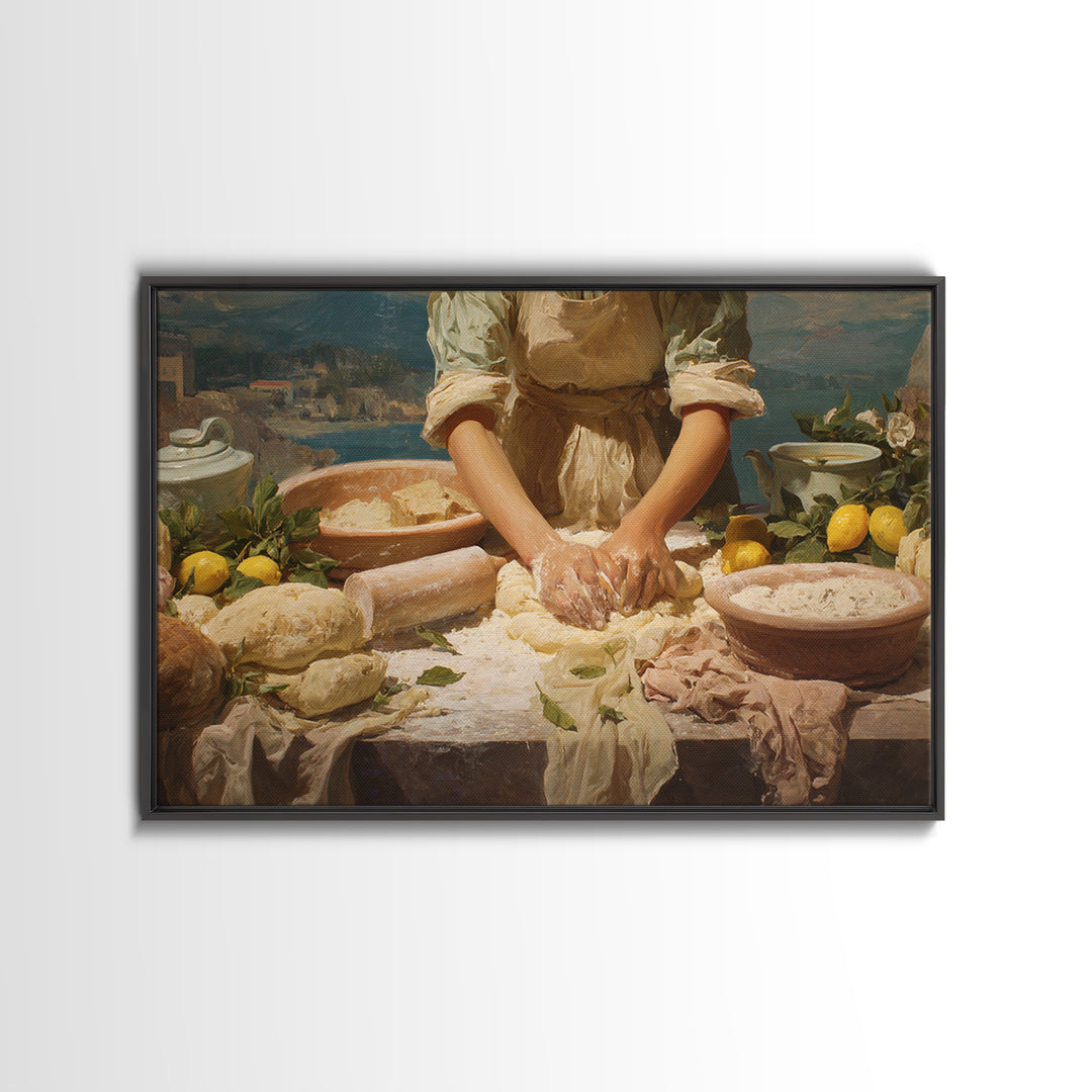 Baker Hands Shaping Dough Framed Canvas Print, Bakery Art, Gallery Decor, Bakery Decor, Fine Art, Patisserie, Wall Art, BAK-3x2-69
