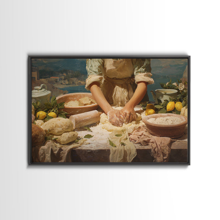 Baker Hands Shaping Dough Framed Canvas Print, Bakery Art, Gallery Decor, Bakery Decor, Fine Art, Patisserie, Wall Art, BAK-3x2-69