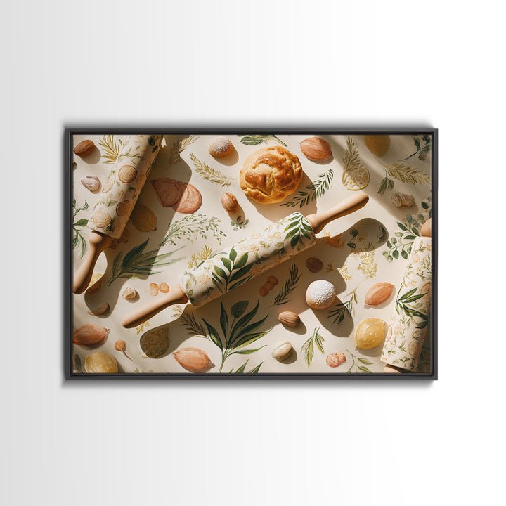 Patisserie Pattern of Rolling Pins and Pastries Canvas Print, Bakery Art, Neutral Decor, Bakery Decor, Fine Art, Patisserie, BAK-3x2-73