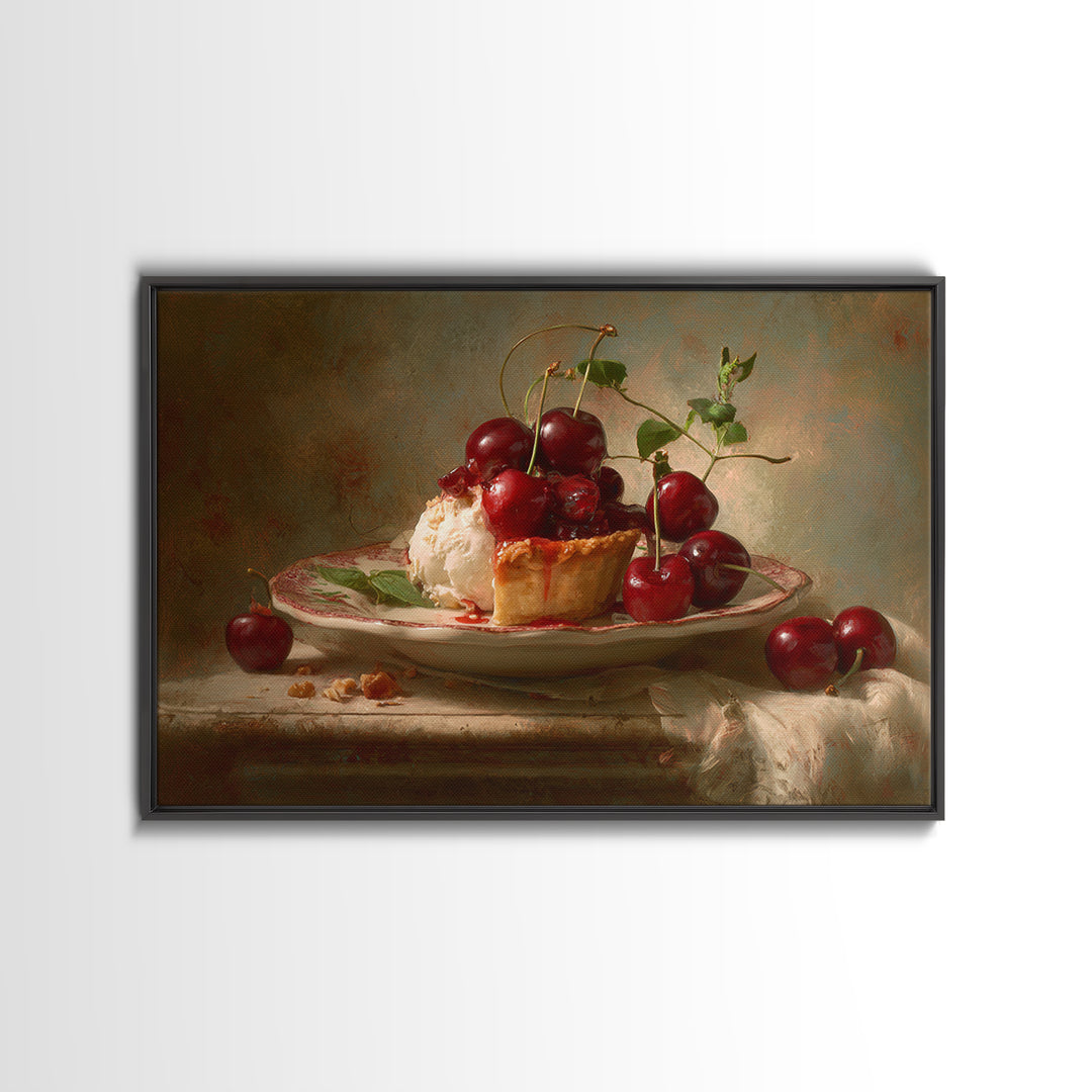 Cherry Tart Still Life Framed Canvas Print, Bakery Art, Fine Art Print, Bakery Decor, Fine Art, Patisserie, Printable Wall Art, BAK-3x2-81