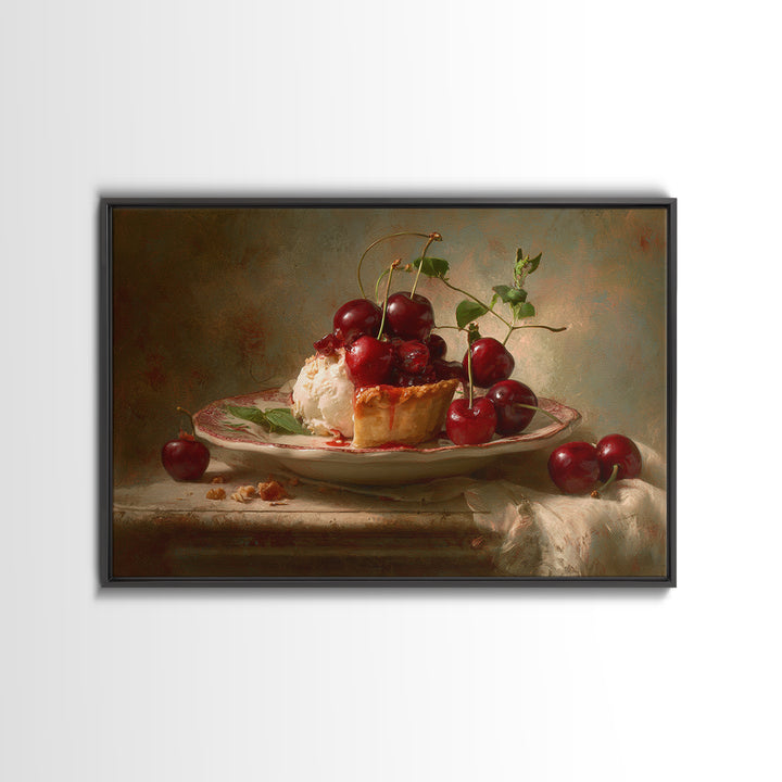 Cherry Tart Still Life Framed Canvas Print, Bakery Art, Fine Art Print, Bakery Decor, Fine Art, Patisserie, Printable Wall Art, BAK-3x2-81